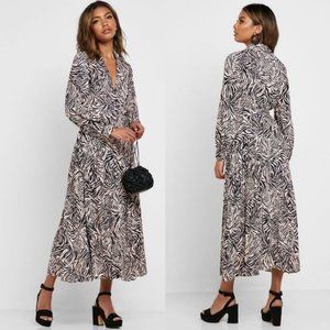 Topshop Pink Zebra Printed Belted Midi Dress